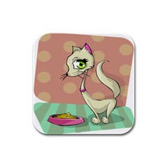 Cat Food Eating Breakfast Gourmet Rubber Square Coaster (4 Pack)  by Nexatart