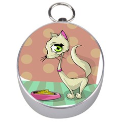 Cat Food Eating Breakfast Gourmet Silver Compasses by Nexatart