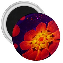 Royal Blue, Red, And Yellow Fractal Gerbera Daisy 3  Magnets by jayaprime