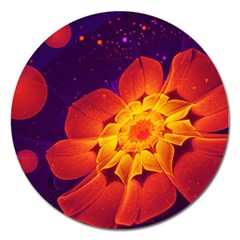 Royal Blue, Red, And Yellow Fractal Gerbera Daisy Magnet 5  (round) by jayaprime