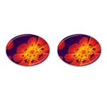 Royal Blue, Red, and Yellow Fractal Gerbera Daisy Cufflinks (Oval) Front(Pair)