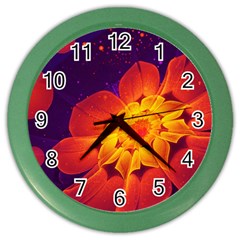 Royal Blue, Red, And Yellow Fractal Gerbera Daisy Color Wall Clocks by jayaprime