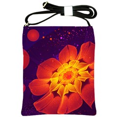Royal Blue, Red, And Yellow Fractal Gerbera Daisy Shoulder Sling Bags by jayaprime