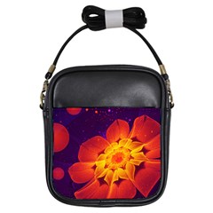 Royal Blue, Red, And Yellow Fractal Gerbera Daisy Girls Sling Bags by jayaprime