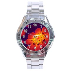 Royal Blue, Red, And Yellow Fractal Gerbera Daisy Stainless Steel Analogue Watch by jayaprime