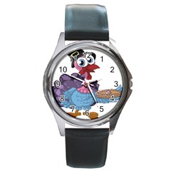 Turkey Animal Pie Tongue Feathers Round Metal Watch by Nexatart