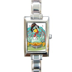 Pie Turkey Eating Fork Knife Hat Rectangle Italian Charm Watch by Nexatart