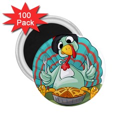 Pie Turkey Eating Fork Knife Hat 2 25  Magnets (100 Pack)  by Nexatart