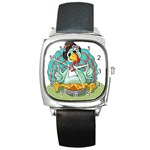 Pie Turkey Eating Fork Knife Hat Square Metal Watch Front