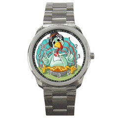 Pie Turkey Eating Fork Knife Hat Sport Metal Watch by Nexatart