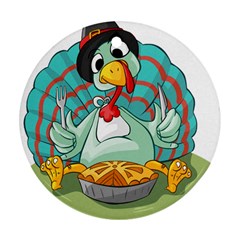 Pie Turkey Eating Fork Knife Hat Round Ornament (two Sides) by Nexatart