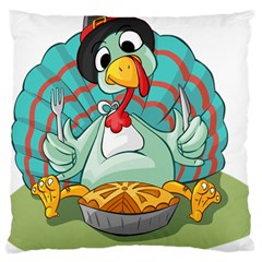 Pie Turkey Eating Fork Knife Hat Large Cushion Case (two Sides) by Nexatart