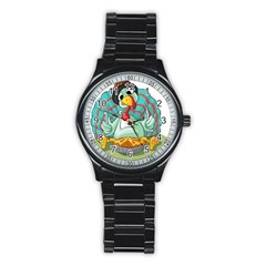 Pie Turkey Eating Fork Knife Hat Stainless Steel Round Watch by Nexatart