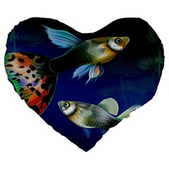 Marine Fishes Large 19  Premium Heart Shape Cushions