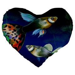 Marine Fishes Large 19  Premium Flano Heart Shape Cushions