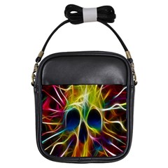 Skulls Multicolor Fractalius Colors Colorful Girls Sling Bags by BangZart