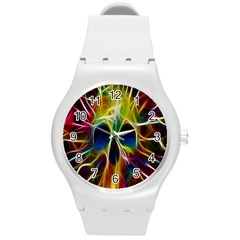 Skulls Multicolor Fractalius Colors Colorful Round Plastic Sport Watch (m) by BangZart