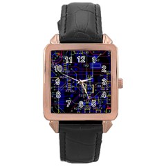 Technology Circuit Board Layout Rose Gold Leather Watch 