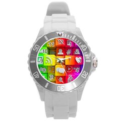 Colorful 3d Social Media Round Plastic Sport Watch (l) by BangZart