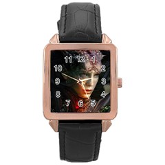 Digital Fantasy Girl Art Rose Gold Leather Watch 