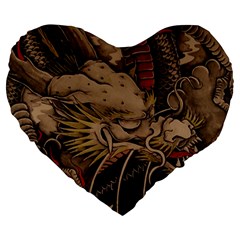 Chinese Dragon Large 19  Premium Flano Heart Shape Cushions