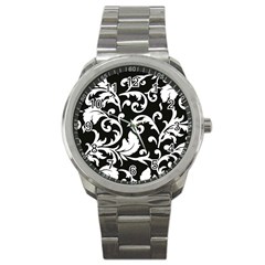 Vector Classicaltr Aditional Black And White Floral Patterns Sport Metal Watch by BangZart