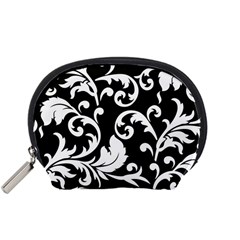 Vector Classicaltr Aditional Black And White Floral Patterns Accessory Pouches (small) 