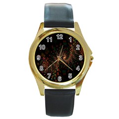 Multicolor Fractals Digital Art Design Round Gold Metal Watch by BangZart