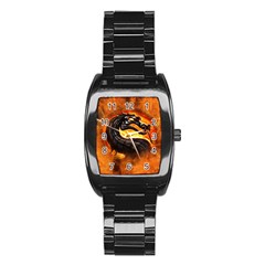 Dragon And Fire Stainless Steel Barrel Watch