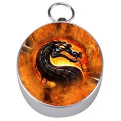 Dragon And Fire Silver Compasses