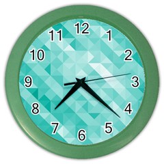 Bright Blue Turquoise Polygonal Background Color Wall Clocks by TastefulDesigns