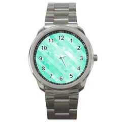 Bright Green Turquoise Geometric Background Sport Metal Watch by TastefulDesigns