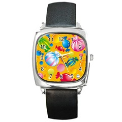 Sweets And Sugar Candies Vector  Square Metal Watch by BangZart