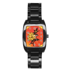 Vector Asian Flowers Stainless Steel Barrel Watch