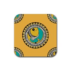 Madhubani Fish Indian Ethnic Pattern Rubber Coaster (square)  by BangZart