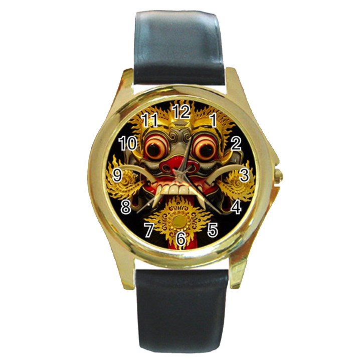 Bali Mask Round Gold Metal Watch