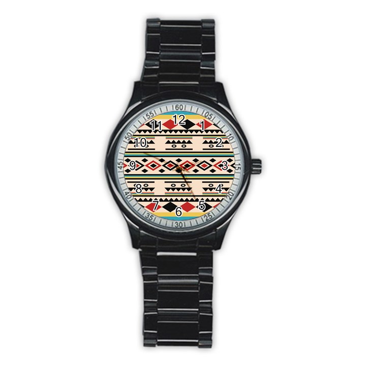 Tribal Pattern Stainless Steel Round Watch