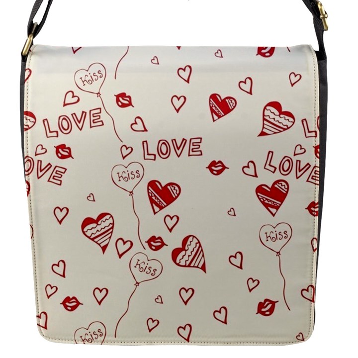 Pattern Hearts Kiss Love Lips Art Vector Flap Messenger Bag (S)