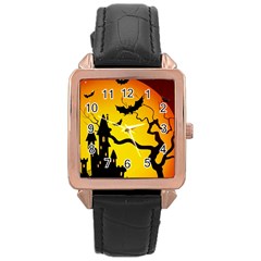 Halloween Night Terrors Rose Gold Leather Watch  by BangZart