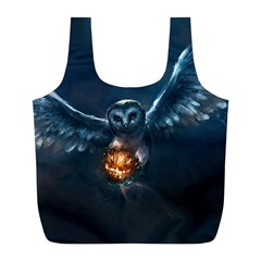 Owl And Fire Ball Full Print Recycle Bags (l) 