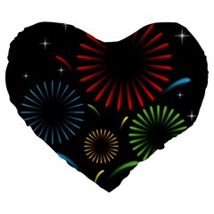 Fireworks With Star Vector Large 19  Premium Heart Shape Cushions by BangZart