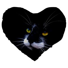 Face Black Cat Large 19  Premium Flano Heart Shape Cushions