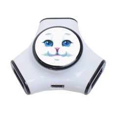 Cute White Cat Blue Eyes Face 3-port Usb Hub by BangZart