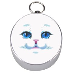 Cute White Cat Blue Eyes Face Silver Compasses