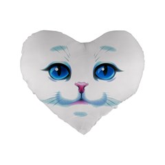 Cute White Cat Blue Eyes Face Standard 16  Premium Flano Heart Shape Cushions