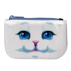 Cute White Cat Blue Eyes Face Large Coin Purse