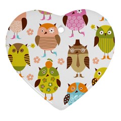 Cute Owls Pattern Ornament (heart) by BangZart