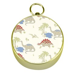 Dinosaur Art Pattern Gold Compasses