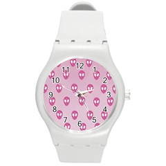 Alien Pattern Pink Round Plastic Sport Watch (m) by BangZart