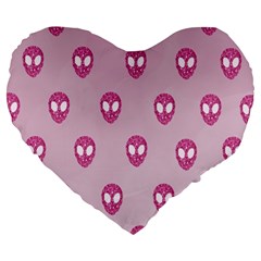 Alien Pattern Pink Large 19  Premium Heart Shape Cushions